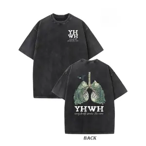 Vintage YHWH every breath pattern T-shirt - Double-sided printing 230g pure cotton heavy-duty, loose hip-hop street style unisex top, ribbed collar design breathable and moisture-wicking, casual and fashionable durable New Vintage