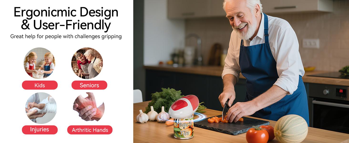 【Summervibes】Automatic Electric Can Opener with Automatic Operation, 1-Touch Handheld Battery-Powered Design, Smooth Edge, Safe Kitchen Tool for Home Use (Red) - Household Kitchen Specialty Appliance