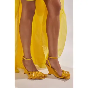 AZALEA WANG PHRIXOS YELLOW WEDGE FRINGE PU SANDAL