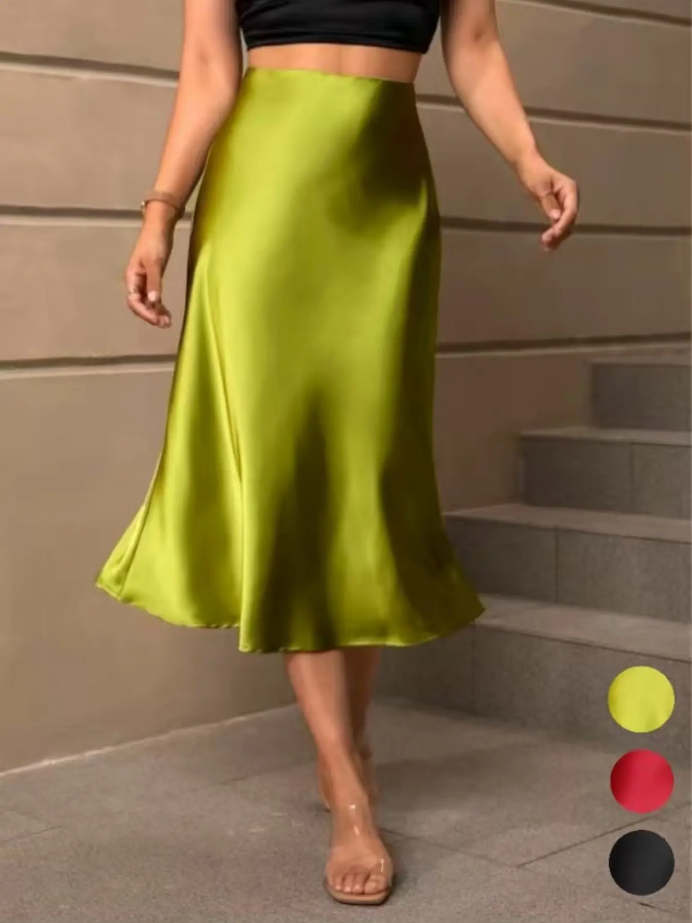 Elegant Women's Bottom High-Waisted Fitted Soft Satin Skirt, Perfect for Daily Wear and Parties, Stylish Casual Womenswear