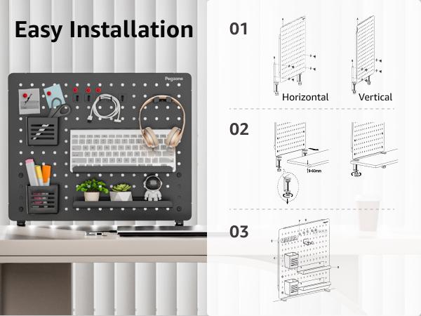 Clamp-on Desk Pegboard, Desk Organizer for Office Gaming Home, Magnetic Metal Peg Board with 15 Accessories, Privacy Panel for Office, 20.4" x 16.5", Large, Black Clamp-on Desk Pegboard, Desk Organizer for Office Gaming Home, Magnetic Metal Peg Board with 15 Accessories, Privacy Panel for Office, 20.4" x 16.5", Large, Black