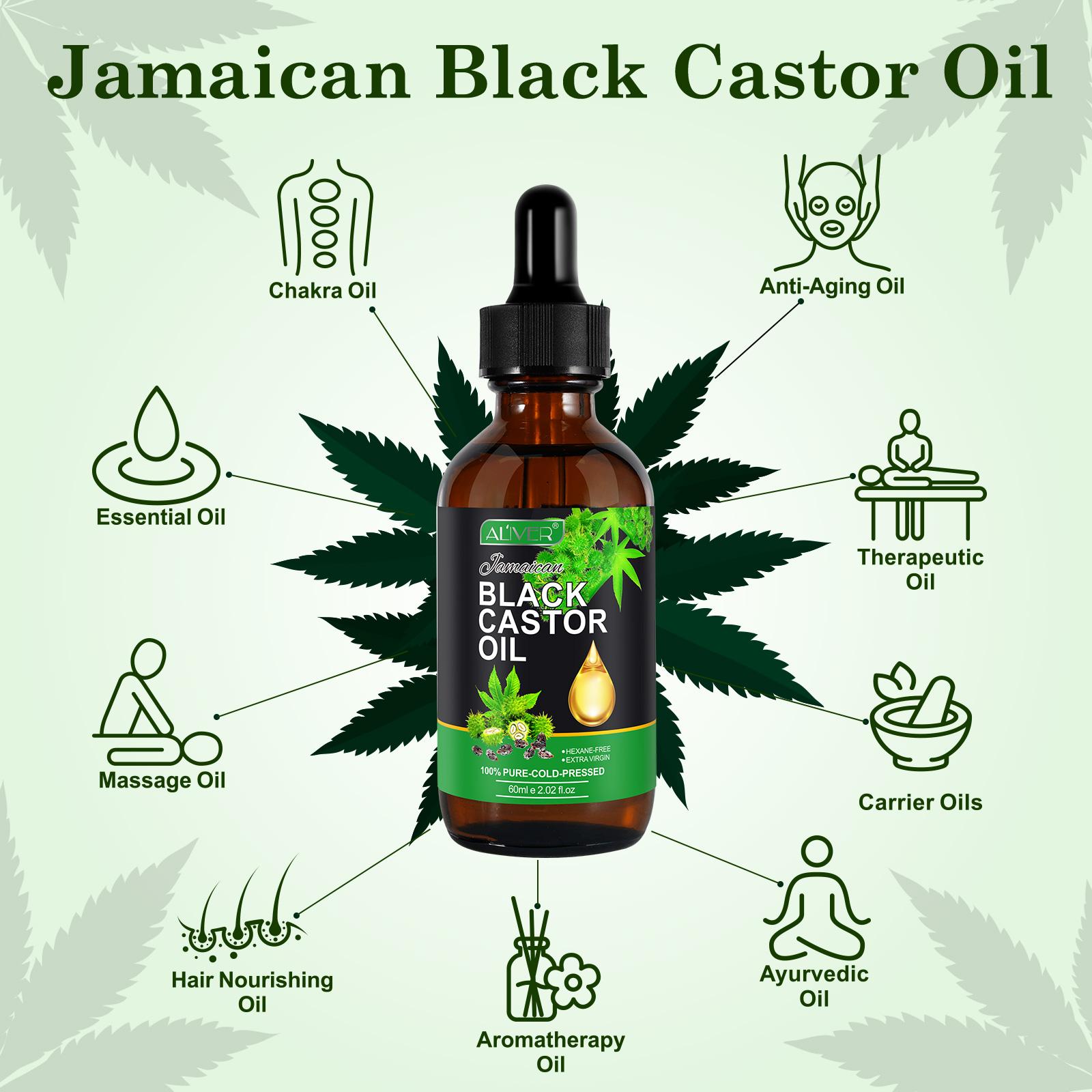 ALIVER Jamaican Black Castor Oil 60ml - Rich & Versatile for Skin Care & Wellness Moisturizer Vegetarian Hydrating Pack for Hair & Body