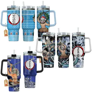 Hashibira Inosuke Demon Slayer: Kimetsu No Yaiba Anime Manga - 40oz Tumbler Stainless Steel with Straw, Lid and Handle - Double Wall Insulated Flasks – Perfect Gift for Fans