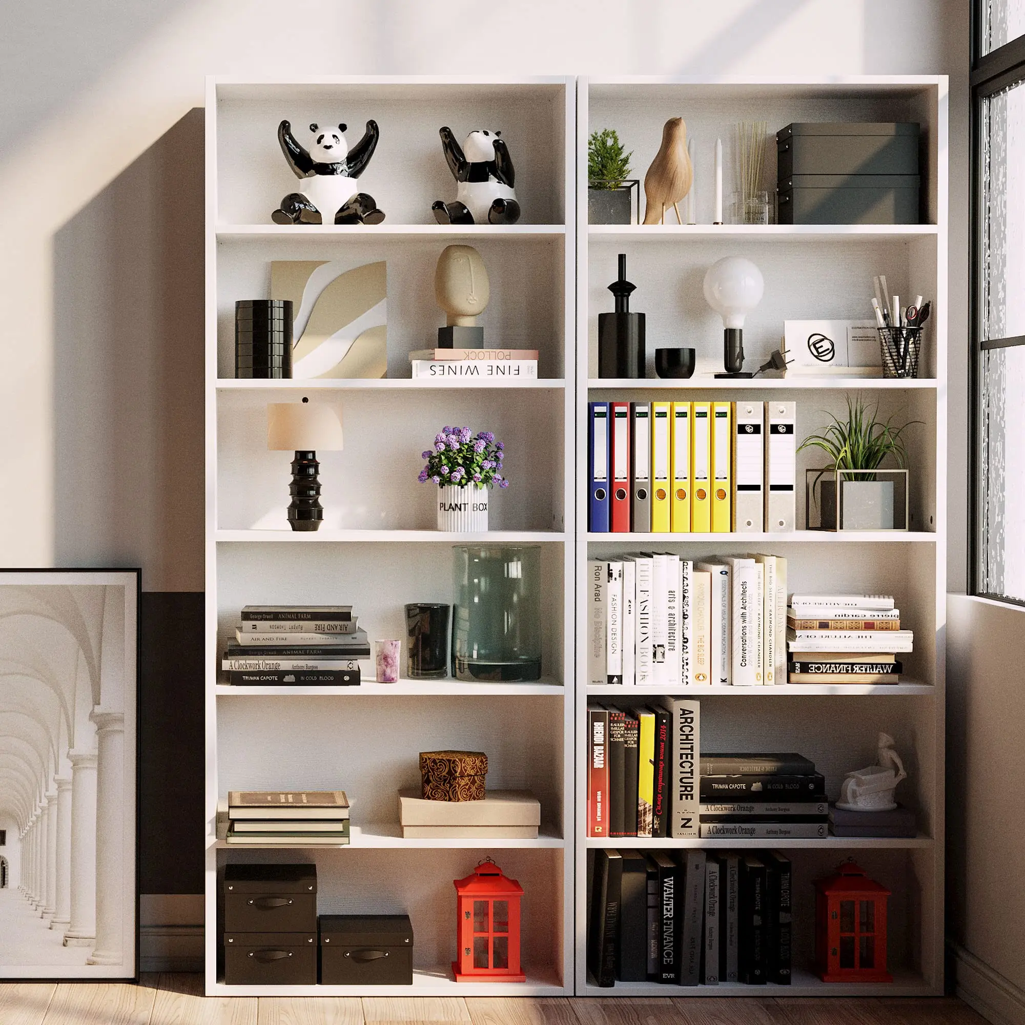 IRONCK 6-Tier Wooden Bookshelf - 70 in Tall Modern Floor-Standing Indoor Shelves, Storage Organizer for Home Office Living Room Home Organization Storage Needs,dorm essentials,home decor
