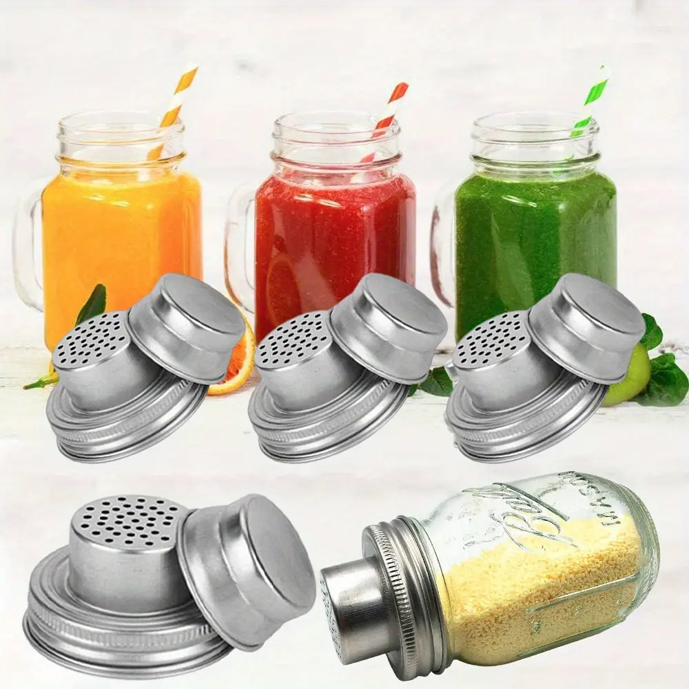 4PCS Stainless Steel Mason Jar Lids with Silicone Seals - Pet Feeding Supplies Cover for Pepper, Spice, Salt Containers, Leakproof, Keeps Fresh Durable Kitchen Gadget, Kitchen Gadgets