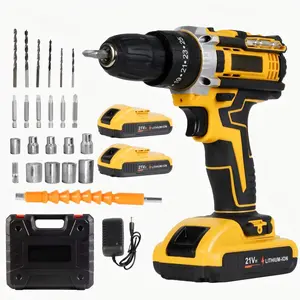 21V Cordless Drill Set, Impact Drill Screwdriver with Work Light, Adjustable Speed, Comes with 2 Batteries and Fast Charger, Complete Drilling Tools and Storage Case, Ideal for Home Maintenance, Men | Christmas Holiday Gift