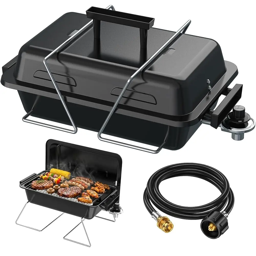BESTFIRE Portable Propane Gas Grill with New 2-in-1 Valve – Compatible with Large Tank & Small Cylinder, Foldable Legs & Adjustable Regulator, Heavy Duty Outdoor Camping Grill for Tailgating, BBQs & Picnics