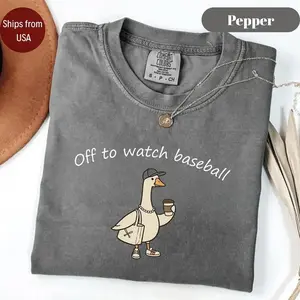 Comfort Colors Off to Watch Baseball Goose Shirt, Funny Silly Goose Tee, Baseball Mom Game Day T-Shirt, Retro Baseball Mama Gift