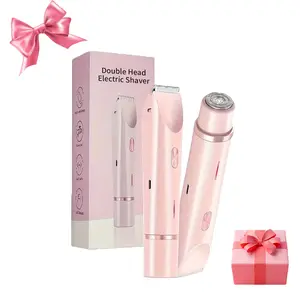 Electric Bikini Trimmer, Rechargeable 2-in-1 Waterproof Shaver, Body & Facial Epilator, Dual Heads for Painless Pubic Hair Removal,Underarms, Legs, Face, Wet & Dry Use, Christmas & Valentine‘s Day Gift for Women