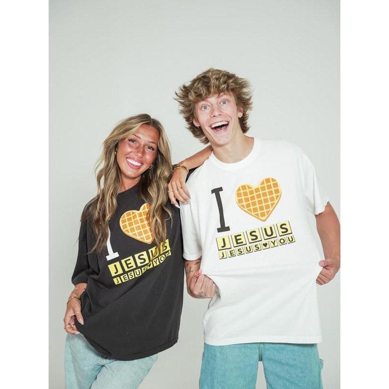 I Love Jesus Jesus Love You Waffle Comfort Colors Shirt, Bryce Crawford Merch, Christian Apparel Graphic Tee, Funny Christian Breakfast T-shirt, Unisex Casual 25   Inspirational Quote TShirt, Viral Unisex Comfort Colors rock