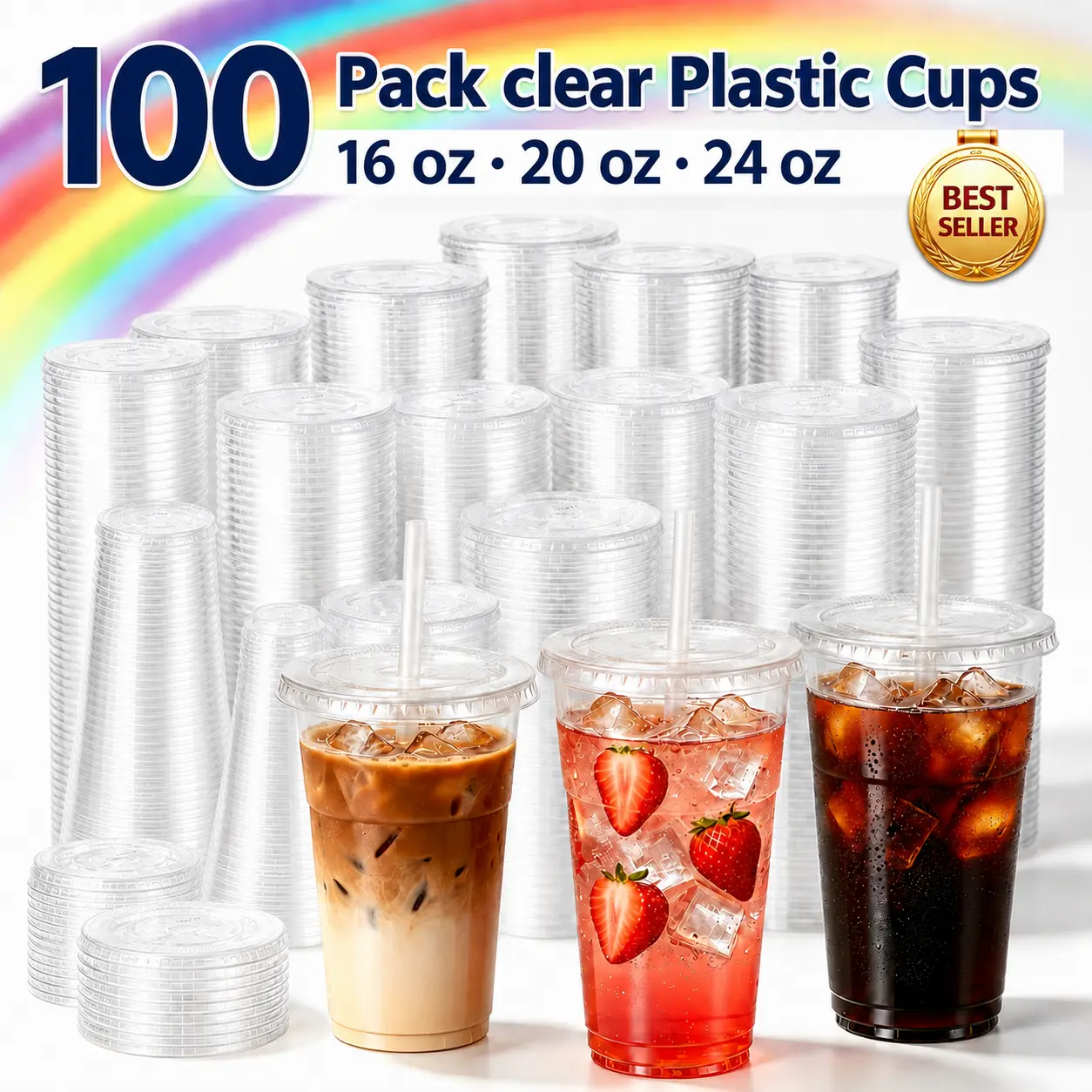 Disposable Transparent BPA-Free Plastic Iced Coffee Cups (100-50Pcs, 16oz-20oz-24oz Multi-Size), Sturdy Cups with Lids & Straws, for Outdoor Events, Parties/Picnic (Home & Festive Supplies) #TikTokShopSummerSale