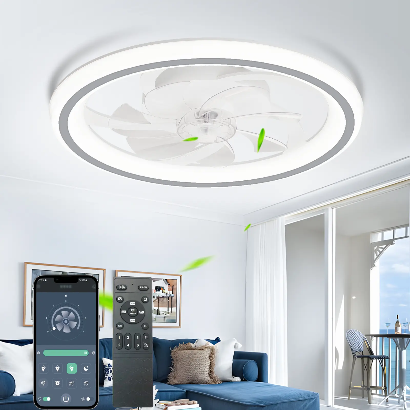 DEMILARE Ceiling Fan with Light, Modern Low Profile Flush Mount Fan, LED Dimmable Ceiling Fan with Remote Control, 6 Speed Reversible Fan, Smart Control Bedroom Living Room Kitchen Fan,home makeover,back to school shopping