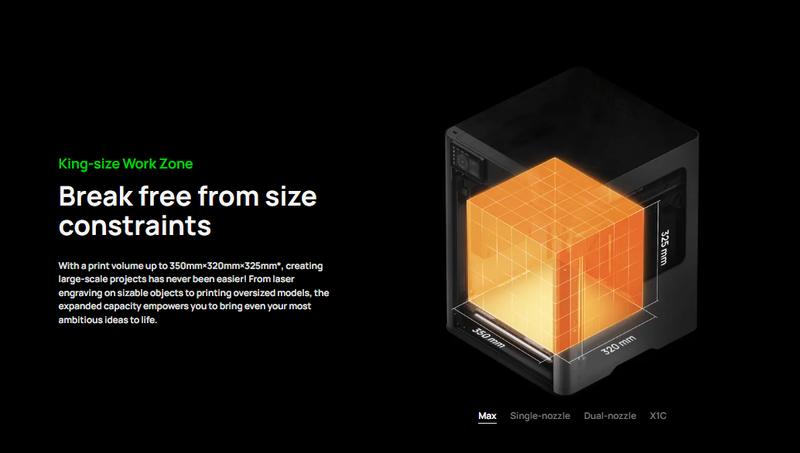 Bambu Lab H2D 3D Printer, Dual-nozzle Multi-material 3D Printing, Optional 10W/40W Laser and Cutting Module, 350*320*325 mm³ Print Volume, 5μm Resolution Optical Motion Calibration, Closed-loop Servo Extruder, 350°C Nozzle & 65°C Active Chamber Heating Bambu Lab H2D 3D Printer, Dual-nozzle Multi-material 3D Printing, Optional 10W/40W Laser and Cutting Module, 350*320*325 mm³ Print Volume, 5μm Resolution Optical Motion Calibration, Closed-loop Servo Extruder, 350°C Nozzle & 65°C Active Chamber Heating