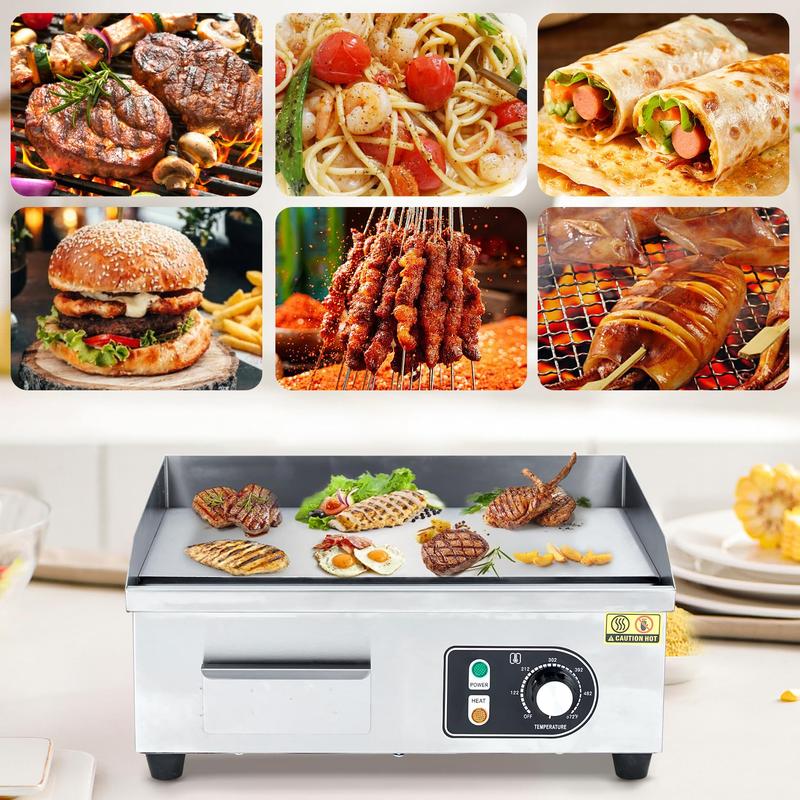 【GARVEE】Commercial Electric Grills in 14, 18, 22, and 30-inch Sizes with 1500W to 3000W Power, Non-Stick Stainless Steel Surface, and Adjustable Temperature Control from 122°F to 572°F for Home and Restaurant Use