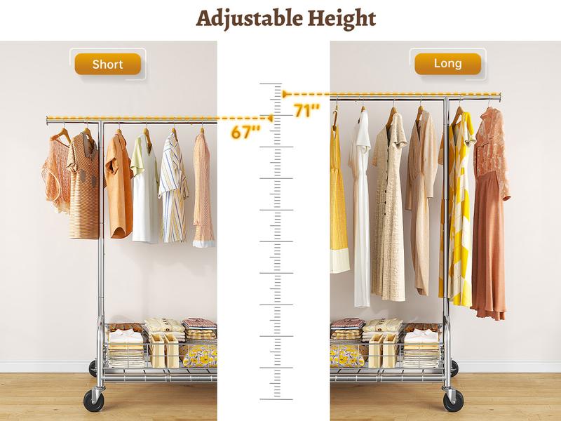 Raybee Clothes Rack Load 400 LBS, Rolling Heavy Duty Clothes Rack with Sturdy Wheels & Basket, Portable & Adjustable & Commercial Garment Rack, Chrome Raybee Clothes Rack Load 400 LBS, Rolling Heavy Duty Clothes Rack with Sturdy Wheels & Basket, Portable & Adjustable & Commercial Garment Rack, Chrome
