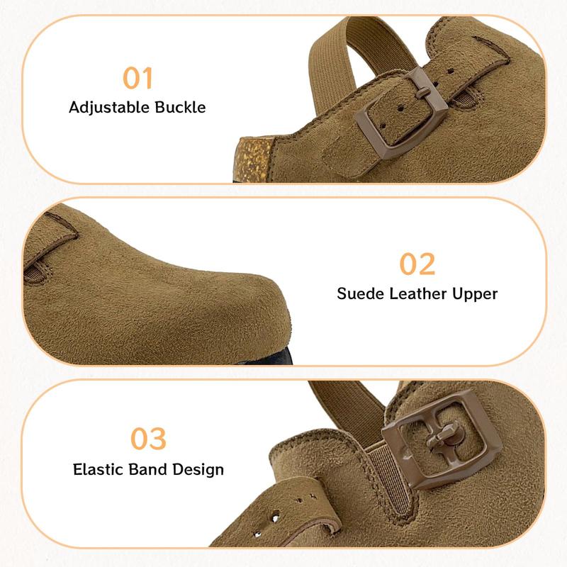Lumubby Kids Suede Clogs Toddler Clogs Boys Girls Sandals Cork Footbed Indoor Outdoor Cute Classic Adjustable Buckle Round Toe Anti Slip Soft Footwear Comfortable Slip On Design