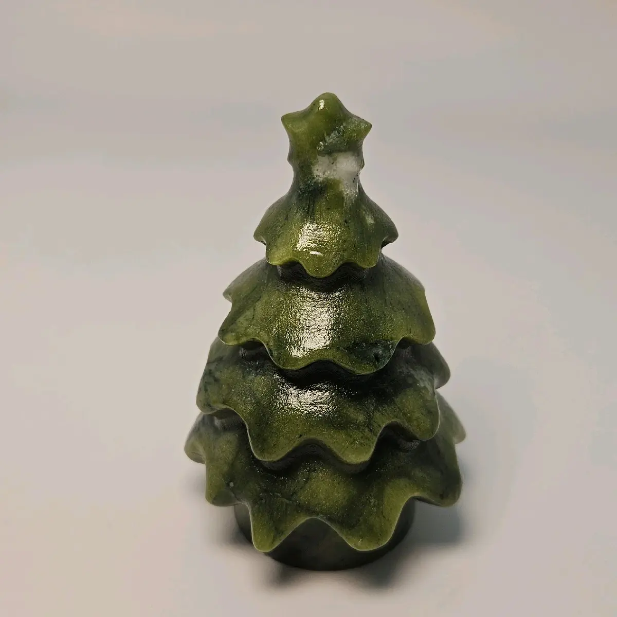 Green Jade Crystal Carved Christmas Tree Statue
