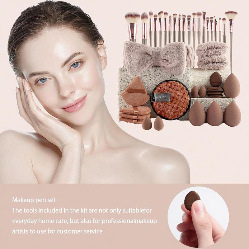 All-in-One Holiday Makeup Starter Kit 58/40 or 20Pcs Classic Makeup Set, Makeup Brush & Sponge & Headband & Brush Cleaning Bowl & Puff& & Wristband, Cosmetic flawless complexion Portable Multicolor Makeup Kit Complete Girls Makeup Kit