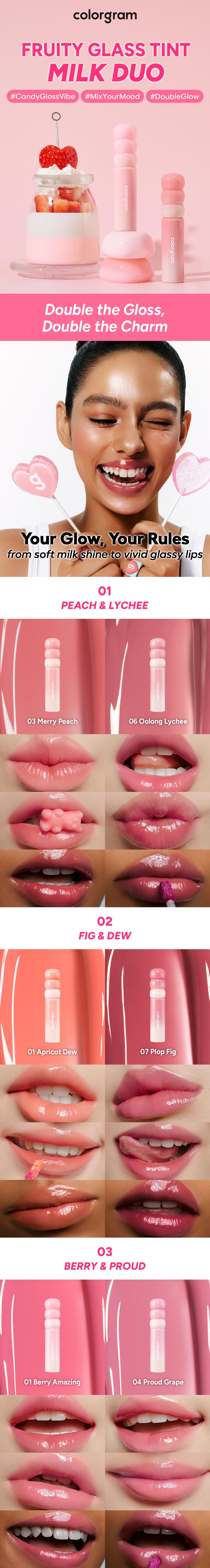 Colorgram Fruity Glass Tint Milk Duo Lip Gloss Set for Juicy Milky-Glow K-Beauty Lips Glossy Lipstick Makeup Daily Hydrating Moisturize Vegan Cruelty-Free