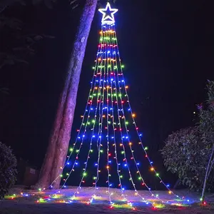 (New) Christmas Lights, Outdoor Christmas Decorations, 320 LED Waterfall String Lights, 8 Light Modes Chrsitmas Lights with 12" Star Tree Topper for Yard, Wedding, Party, New Year (Multicolor)