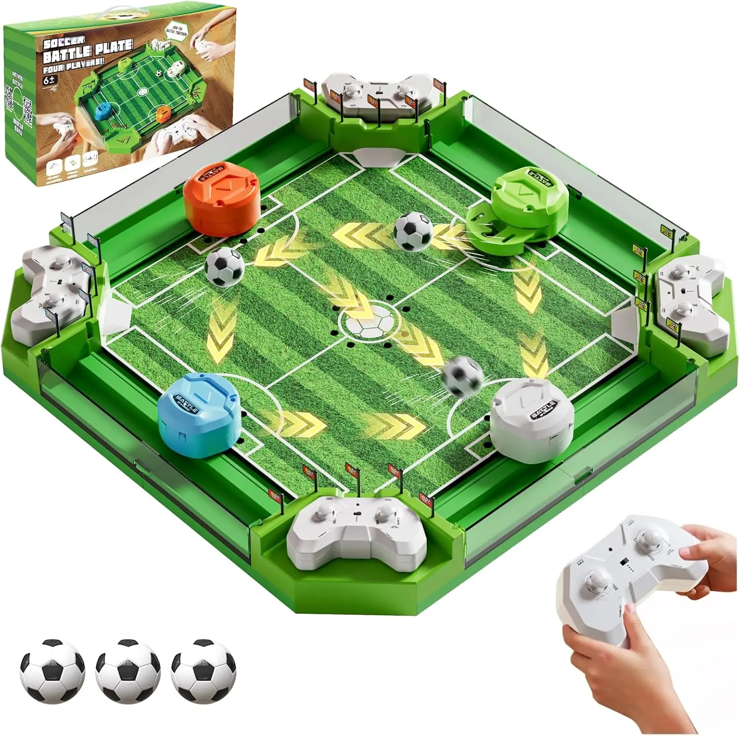 23.6×23.6-inch Remote Control Foosball Table Game, Large Tabletop Mini Soccer Set with 3 Balls, 4 Remote Controllers, Manual, Easy Setup, Adjustable 2-4 Player Modes, Playroom Sports Toy for 3-12+ Yrs Old Kids, Christmas Thanksgiving Birthday Gifts, Footb