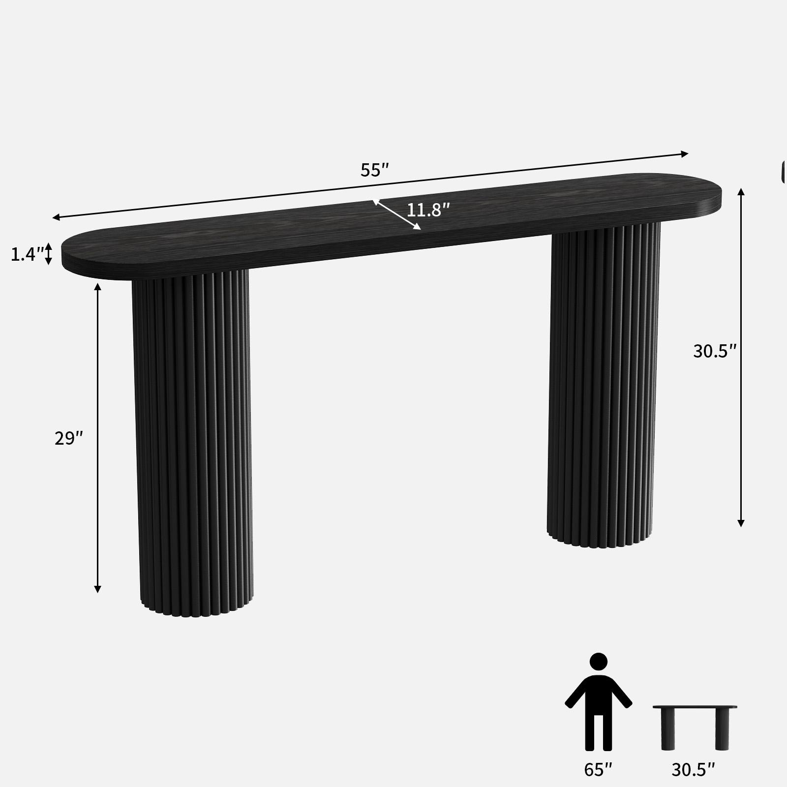 Fluted Solid Wood Console Table Farmhouse Entryway Table with Rounded Corners, Morden Sofa Tables Behind Couch for Foyer, Entrance, Living Room, Hallway