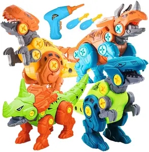 4-Pack Take Apart Dinosaur Building Toys with Electric Drill – STEM Learning Construction Kit for Creative Kids Play