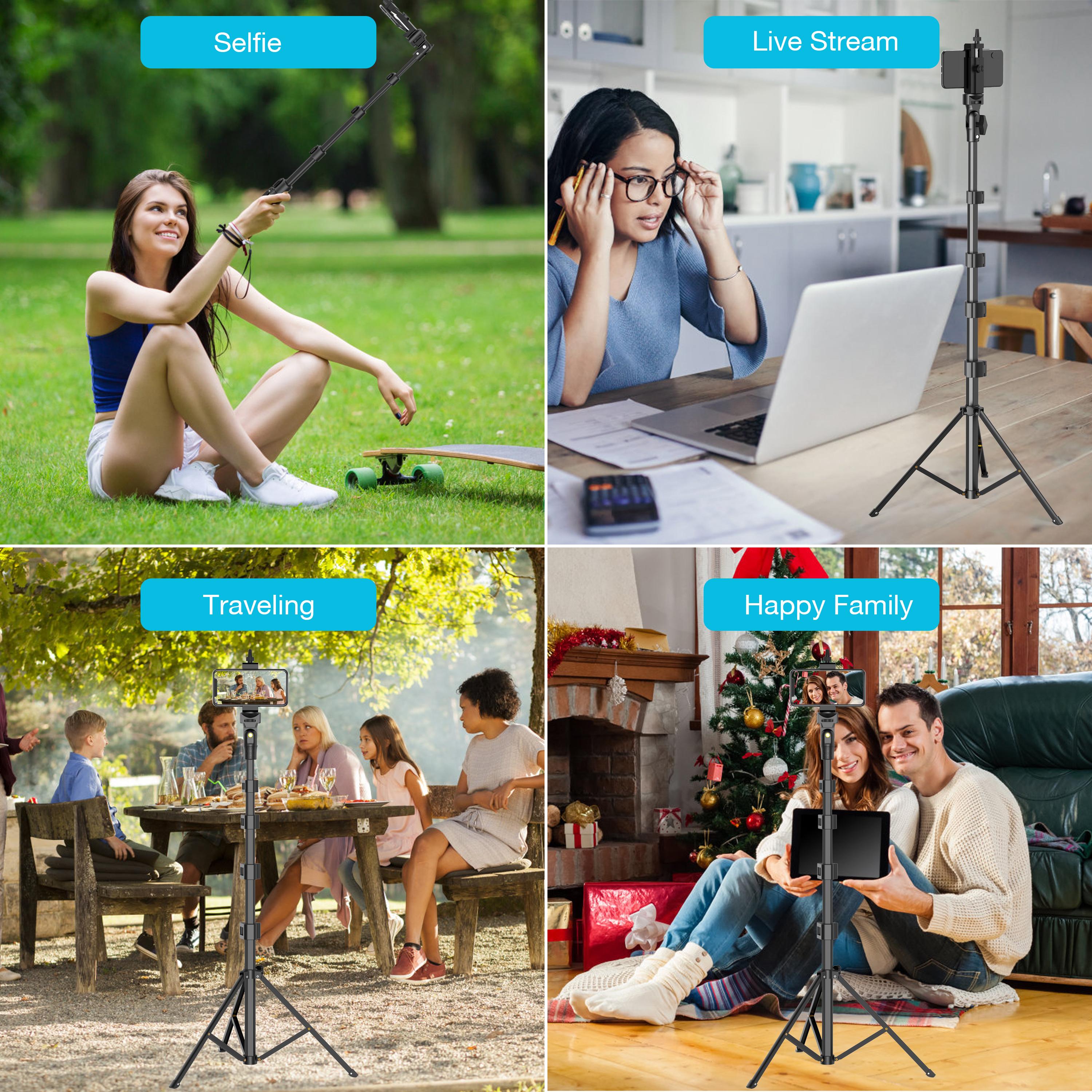All-in-One 62" Portable Selfie Stick Tripod with Bluetooth Remote, Universal 360° Phone Holder for iPhone, Samsung, GoPro & Cameras - Perfect for Vloggers, Travel & Group Shots