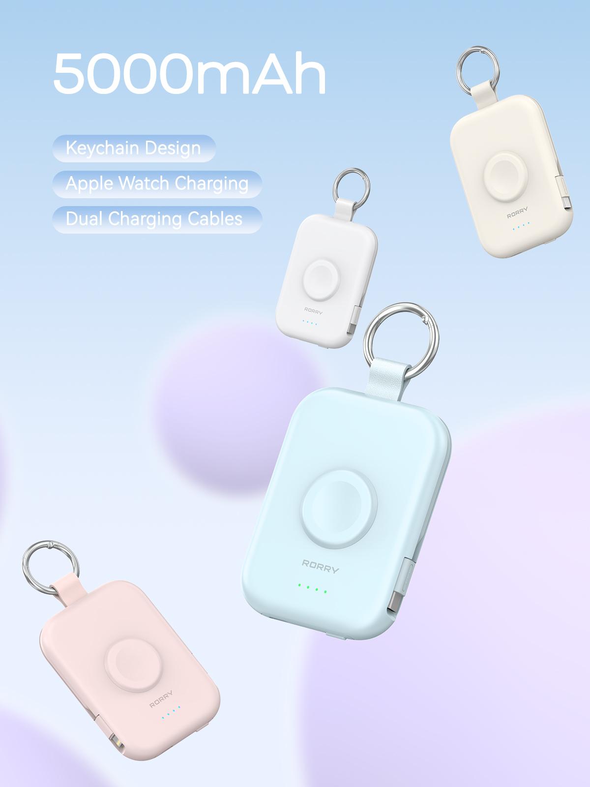 RORRY CharmGo 5000mAh Portable Charger Built-in Cables Keychain Power Bank for Apple Watch Series  iPhone 17-12 USB Type-C Portable Travel Charger Powerbank Perfect Gift Digital Charging TikTokShopSpringGlowUp