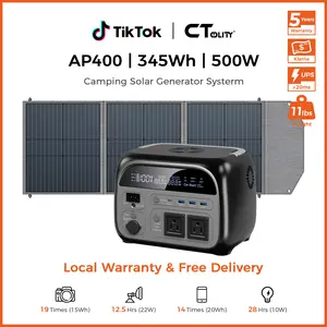 [Springglowup][Camping Essentials 2026/Camping Gear] Ctolity 500w 345wh Portable Power Station Solar Generator 100w Etfe Solar Panel 23.7% Efficiency Solar Generator Lifepo4 Battery Off Grid Living Power Outage Survival Emergency Prep