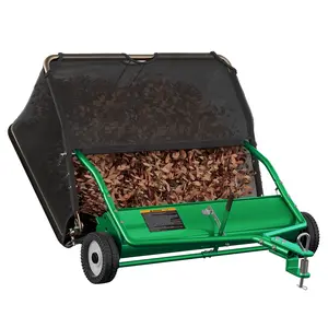 48" Lawn Sweeper Tow Behind - Pull Behind Grass Sweeper with 25.16 cu. ft Large Hopper, Heavy Duty Leaf & Grass Collector, Adjustable Brush Height Lever and Dumping Rope, Lawn and Yard Cleanup Tool