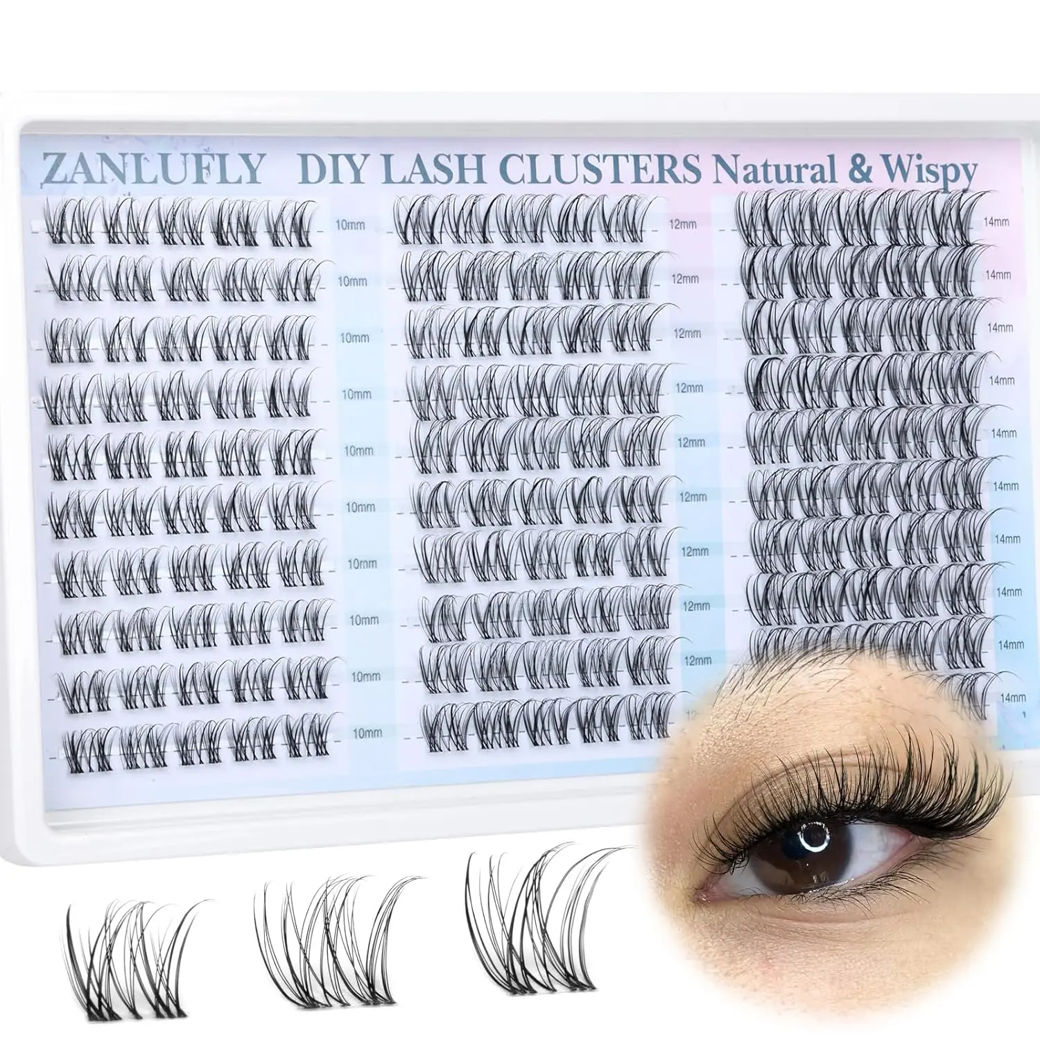 Natural Fluttering Eyelash Clusters, Volume False Lashes, Anime Lashes, Makeup Eyelashes Extension, Manga Lash Extension, C-Curl Individual Lash Extensions, DIY Personal Lashes Home Application, 10-14 mm, 150 Pieces Eyelash Extension Kit