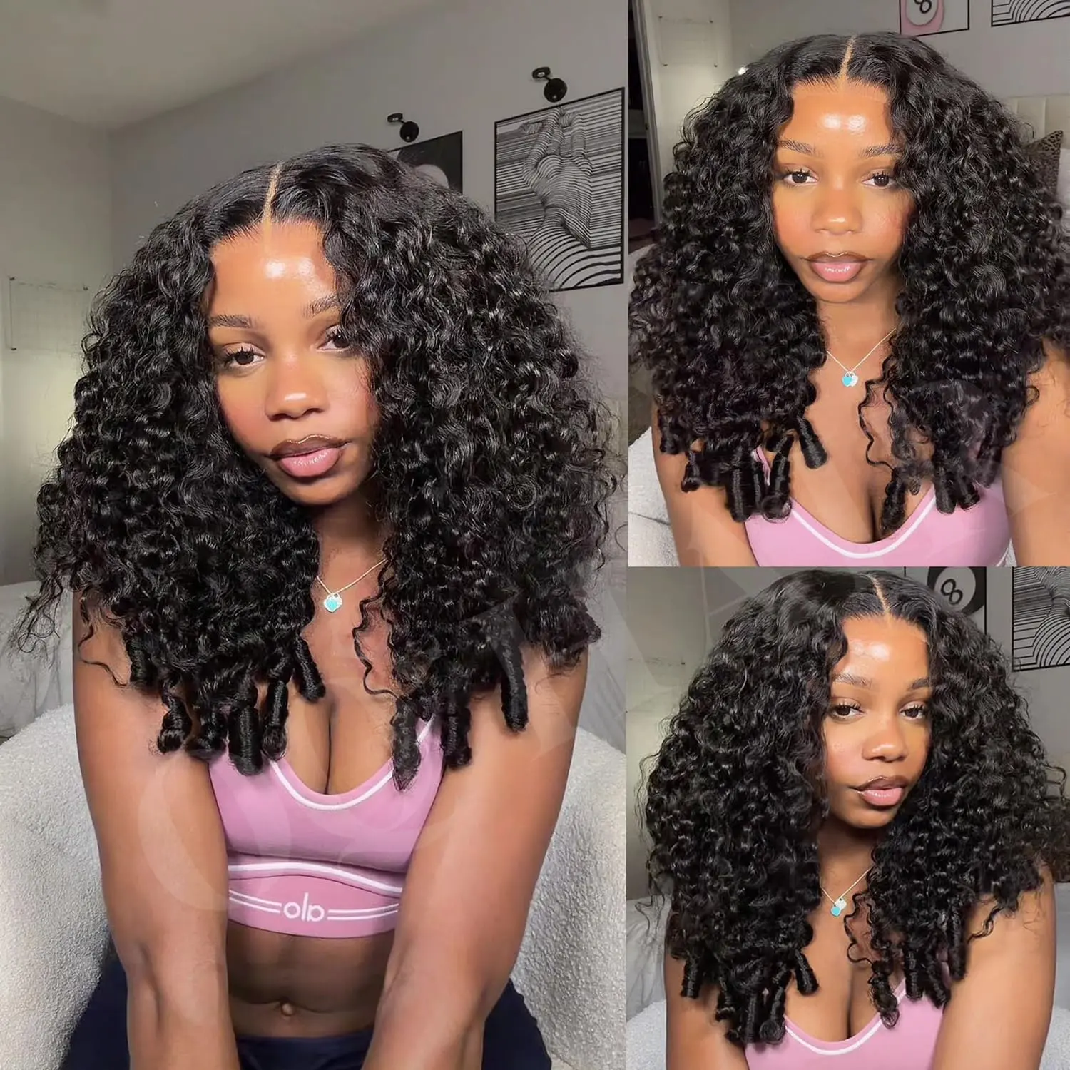 13x6 Lace Front Wig Burmese Curly 220 Density Pre Plucked Transparent Lace Burmese Curly Hair Wig 13X6 Lace Front Wigs 250 Density Real  main image 2
