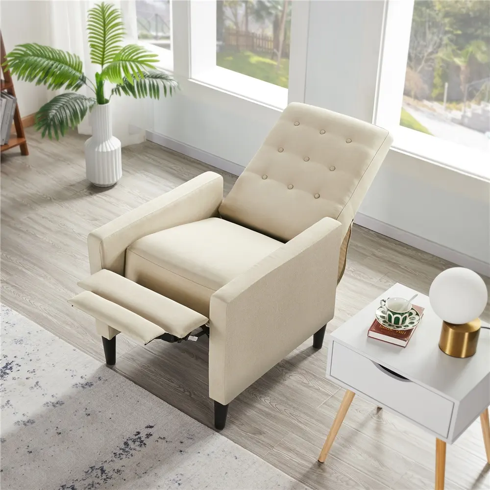 Yaheetech Button Tufted Vintage Fabric Recliner Chair with Fixed Arms, Adjustable Back, Footrest, Easy Set-Up, 331lb Capacity, 26.5in W × 32in D × 40.5in H, Neutral Indoor Seat for Living Room, Game Room
