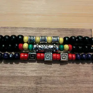 Boho Beaded Bracelet Set – Stretch Stack Bracelets with Tribal Silver Accents 3 Piece Set for Stylish Accessory