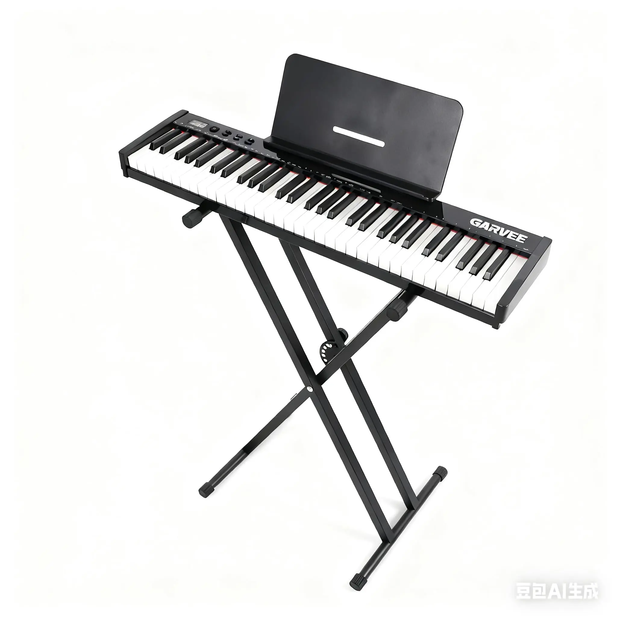61-Key Portable Keyboard with Semi-Weighted Keys, Includes Music Stand & Power Adapter, For Beginners to Professional Players, Black Set with Stand