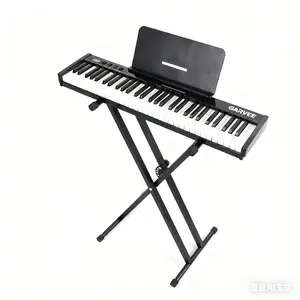 61-Key Portable Keyboard with Semi-Weighted Keys, Includes Music Stand & Power Adapter, For Beginners to Professional Players, Black Set with Stand
