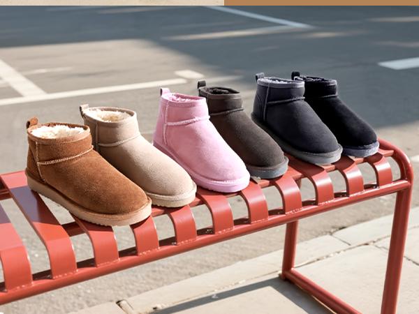 Dream Pairs FuzzyClassic Mini Ankle Snow Boots – Genuine Suede, Water-Resistant, Memory-Foam Slip-On Warmth