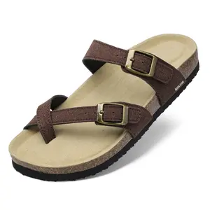 Women's Sandals Adjustable Double-Buckle Cork Footbed Slide Slippers Suede Cross-Strap Comfort Non-Slip Summer Beach Casual Shoes