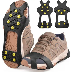 Ice Cleats Snow Traction Cleats, 10-Studs Walk Traction Cleats Crampons for Walking on Snow and Ice Anti Slip Rubber Walking Cleats Slip-on Stretch Footwear for Women Men Kids