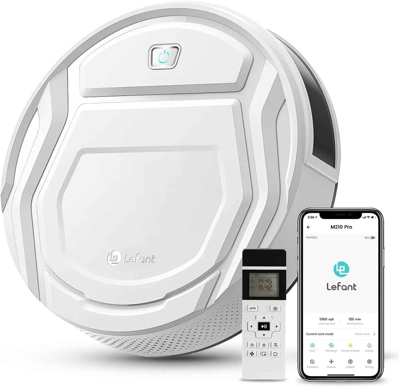 Lefant M210 Pro Automatic Robot Vacuum Cleaner - Cordless, Bagless, Battery Powered, 2200Pa Suction, 120 Mins Runtime, 2.4GHz Wi-Fi/App/Voice Control, App-Controlled, Ideal for Hard Floors & Low-Pile Carpet, Cordless Vacuum Cleaner, Bagless Vacuums