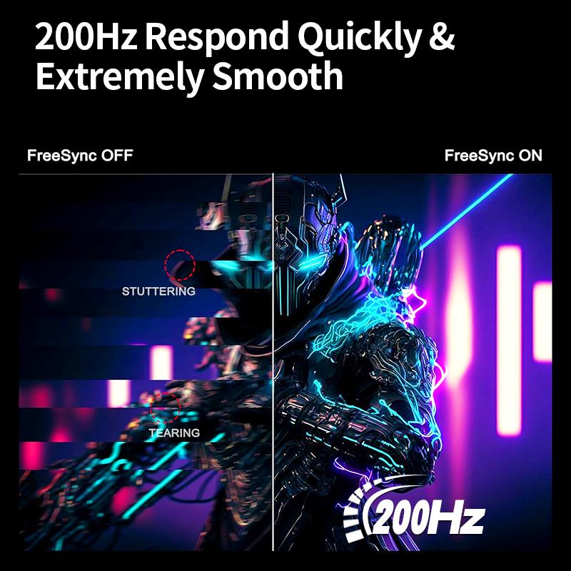 Gawfolk Gaming Monitor 24.5-inch 200Hz Refresh Rate Full HD 1080p PC Display Borderless Flat-Panel Design Built-in Speakers FreeSync Technology Support HDMI & DisplayPort Compatibility VESA 75x75 Wall-Mount Standard