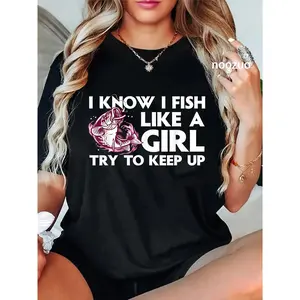 100% Cotton Cool Fishing For Women Girls Trout Angler Bass Fish Hunting T-Shirt