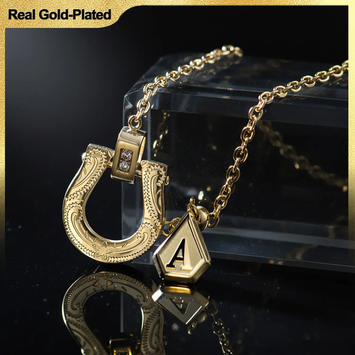 Holylegend 14K Real Gold Plated Horseshoe Letter Pendant Necklace for Women, Western Cowgirl Lucky Charm Jewelry with Clear CZ Diamonds, Symbol of Good Luck & Protection, Mothers Day Gift