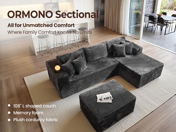 [Women's Day gift] [3 Packs Shipped] OOSWIFT 108-inch U-Shaped Corduroy Sofa - Modern, perfect for the living room, comfortable, no assembly required, same popular Niceae sectional sofa with no bones