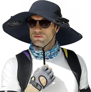 Outdoor Wide Brim Sun Hat with 2 Solar Fan - 2026 Sun Bucket Hat for Men Women, UPF 50+ Bucket Fishing Beach Hat Fan Built in