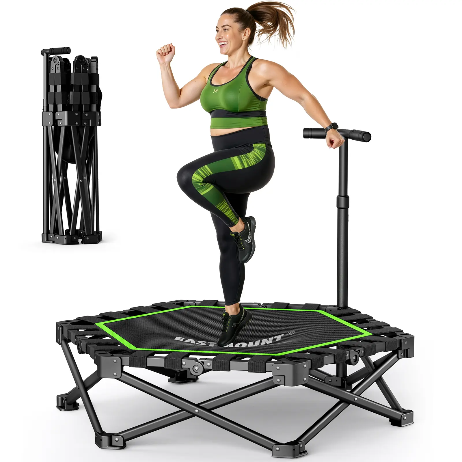 EAST MOUNT 42" Folding Fitness Trampoline for Adults, Foldable Mini Trampoline with Handle, Exercise Rebounder, Small Trampoline for Adults, Max Load 440lbs, for Indoor Garden Workout