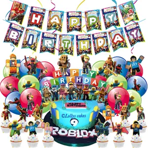 Roblox Birthday Party Decoration Set for Kids and Boys - First Birthday Theme Decorations, Banners, Cake Toppers, Balloons, Birthday Gifts