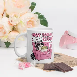 Not Today Cupid Raccoon Mug – Emotionally Unavailable Pink Valentine Limited Edition