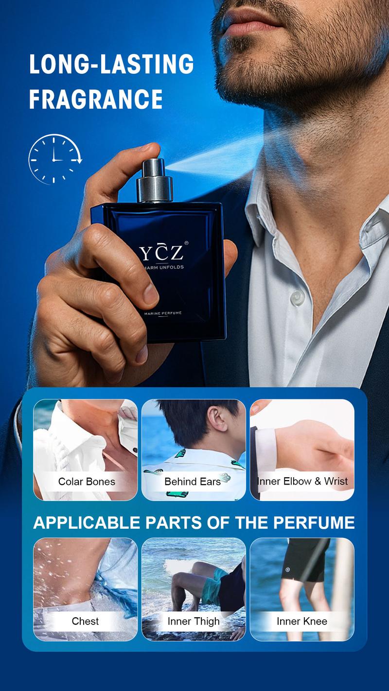 YCZ Men's Cologne 2-Piece Set - Love's Red Flame Woody Spicy Fruity & Midnight Marine Perfume - 50ml Each - Ideal for Daily & Outdoor Use - Fragrance Gift Bundle Charm Unfolds